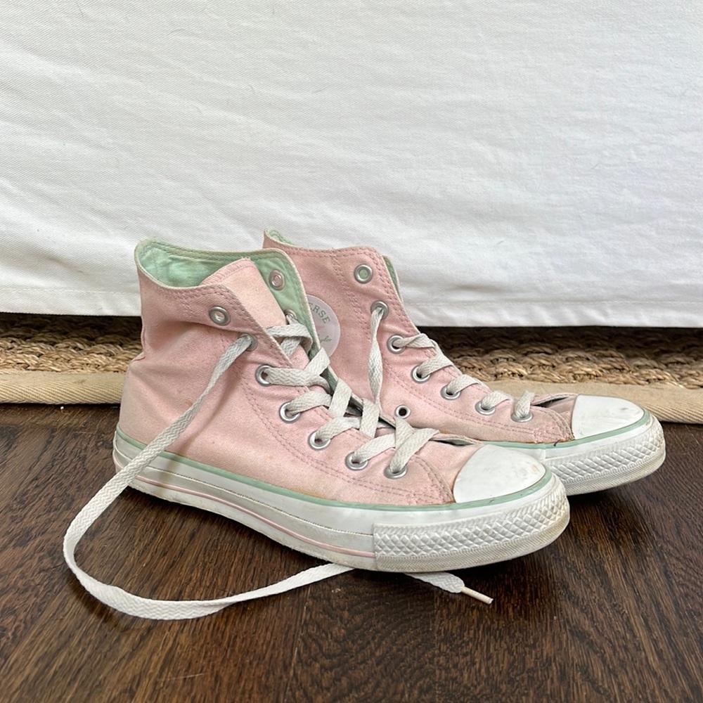 Women’s pink and mint size 5 high top Converse